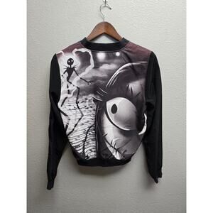 Nightmare Before Christmas Womens Medium Black Bomber Jacket Jack & Sally Print